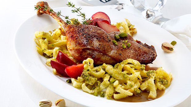 Goose Legs with Pistachios Spaetzle