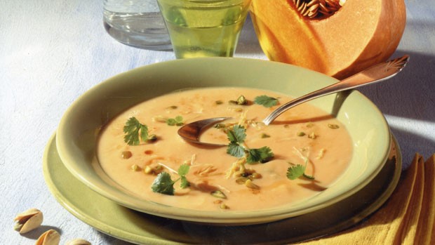 PUMPKIN PISTACHIO SOUP WITH LEMON GRASS