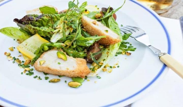 Crispy Sweetbreads with Gem lettuce and pistachio-buttermilk dressing 