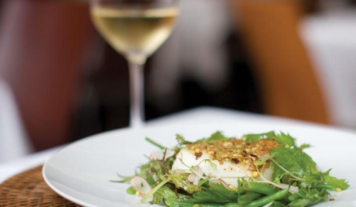 PISTACHIO-CRUSTED HALIBUT WITH SPRING FARMERS MARKET SALAD 