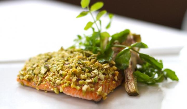 Pistachio-Dusted Roast Salmon with a Light Honey Glaze